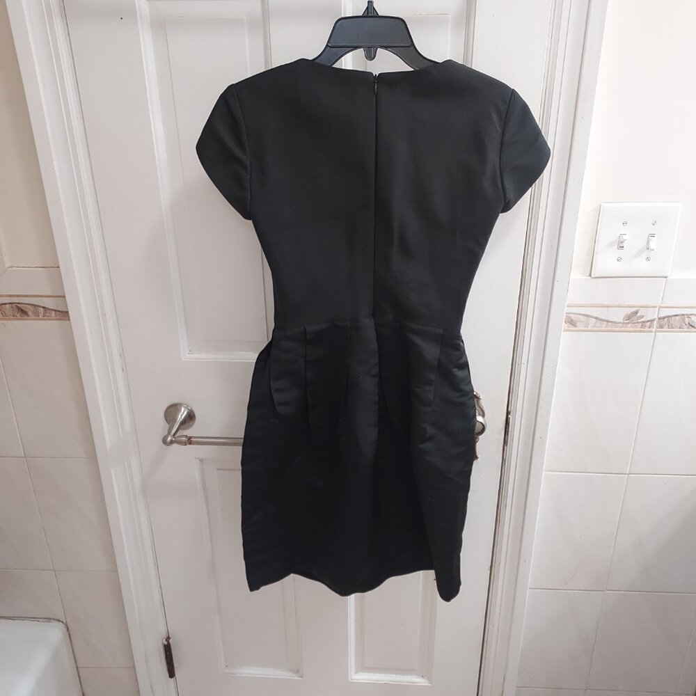 Oscar de la Renta Black Silk Short Sleeve Faille Cocktail Dress - Picture 9 of 9